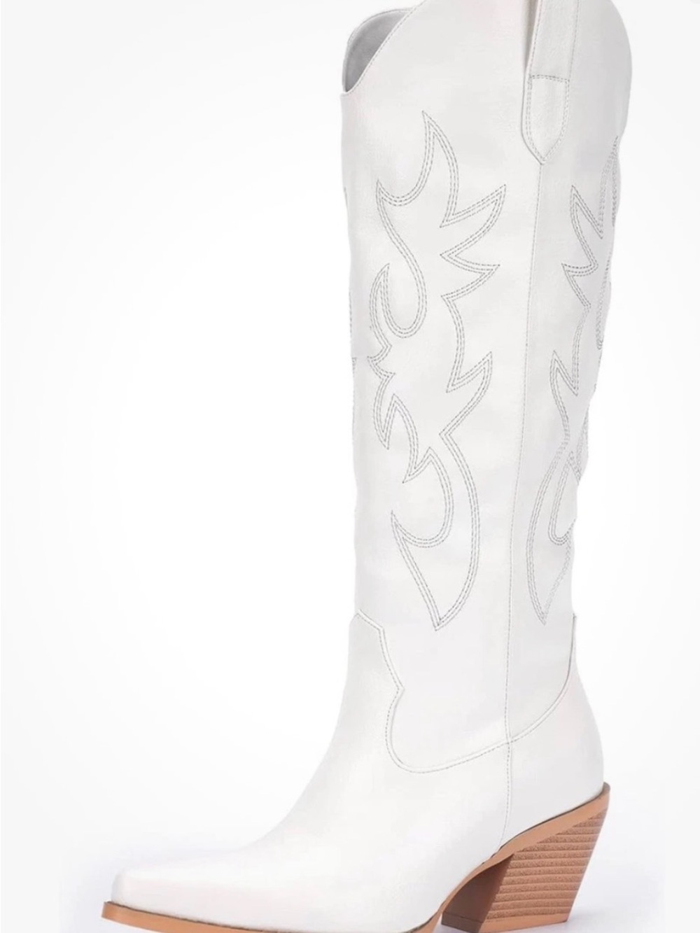 White Knee-High Western Cowboy Boots